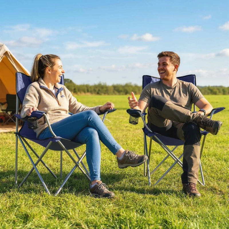 Image of OUTSUNNY Camping Chair, Portable Folding Camping Chair in Dark Blue Size: Double Dark Blue Unisex Double