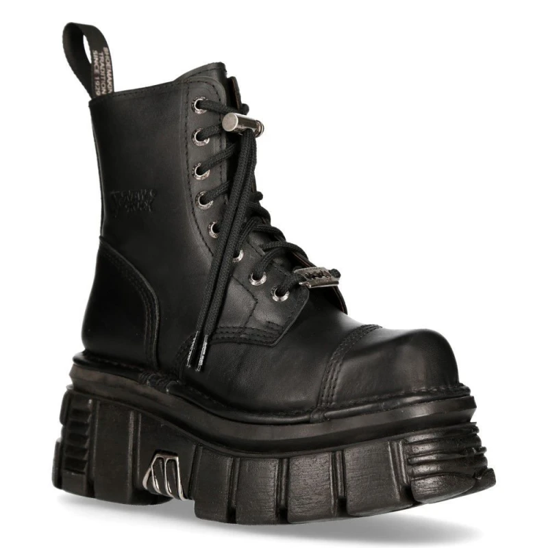 Image of New Rock New Rock Leather Combat Tower Boots- M-NEWMILI083-S21 Black unisex