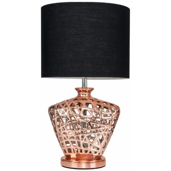 Kalvin Lattice Vase Table Lamp in Copper with Drum Shade - Black