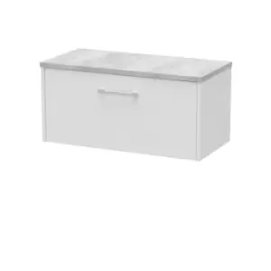 image of Hudson Reed Juno 800mm Wall Hung Single Drawer Vanity & Bellato Grey Laminate Top - White Ash