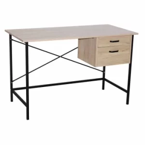 image of Loft Home Office 2 drawer desk with oak effect and grey metal legs