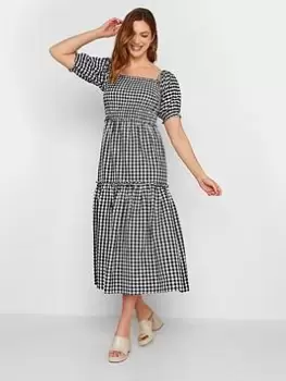 image of Long Tall Sally Shirred Gingham Dress - Mono, Black, Size 10, Women