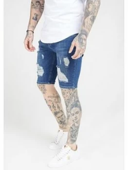 image of SikSilk Distressed Skinny Shorts - Midstone