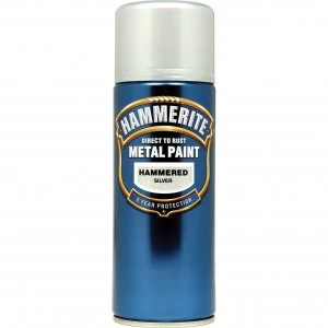 image of Hammerite Hammered Finish Metal Paint Aerosol Silver Grey 400ml