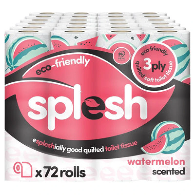 Image of Splesh 'Toilet Roll' Soft & Quilted Eco-Friendly, Watermelon 72 Rolls White