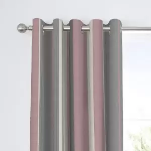 image of Fusion Whitworth Striped Blush Eyelet Curtains Pink, Grey and Cream