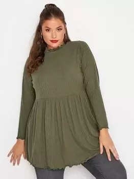 Image of Yours Rib Peplum Lettuce Edge Khaki, Green, Size 16, Women