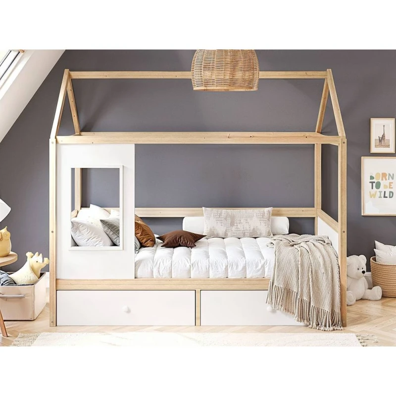Image of Flair Ted Play House Wooden Bed with Storage in White Size: Single White Unisex Single