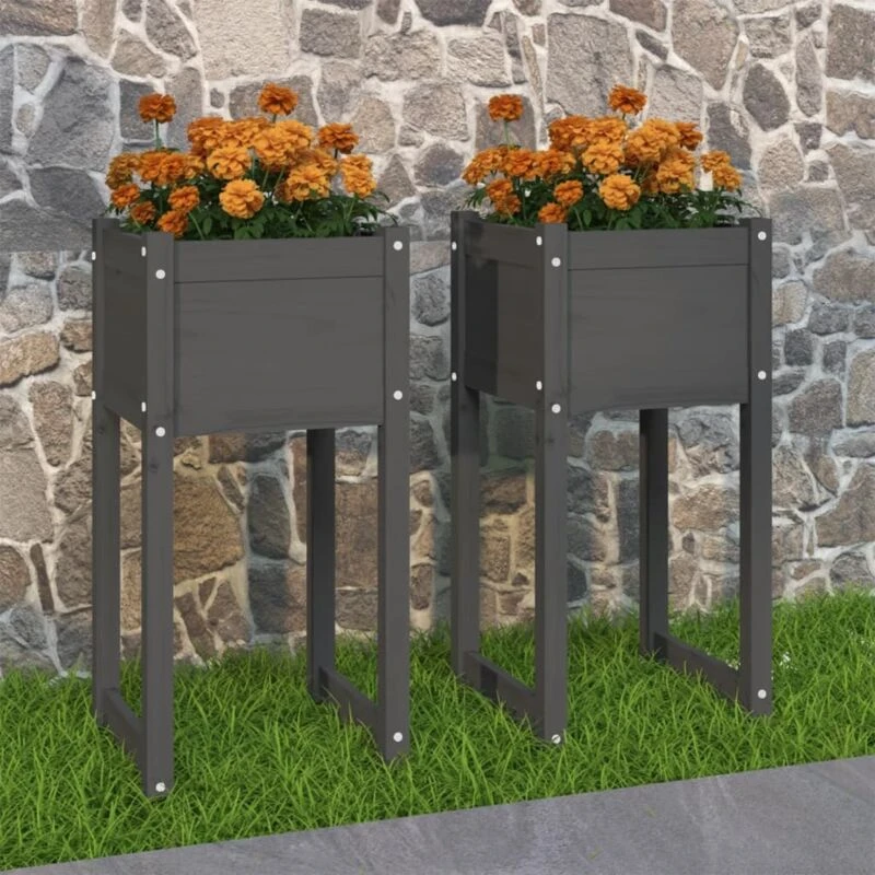 Image of vidaXL Planters 2 pcs Grey 40x40x81cm Solid Wood Pine, Grey 822127