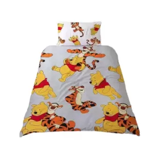 Image of Winnie the Pooh Friends Rotary Duvet Cover Set (Single) (Grey/White/Yellow)
