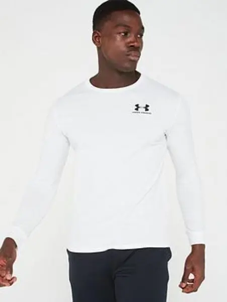 Image of Under Armour Mens Training Sportstyle Left Chest Logo Long Sleeve T-Shirt - White/black, White/Black, Size L, Men