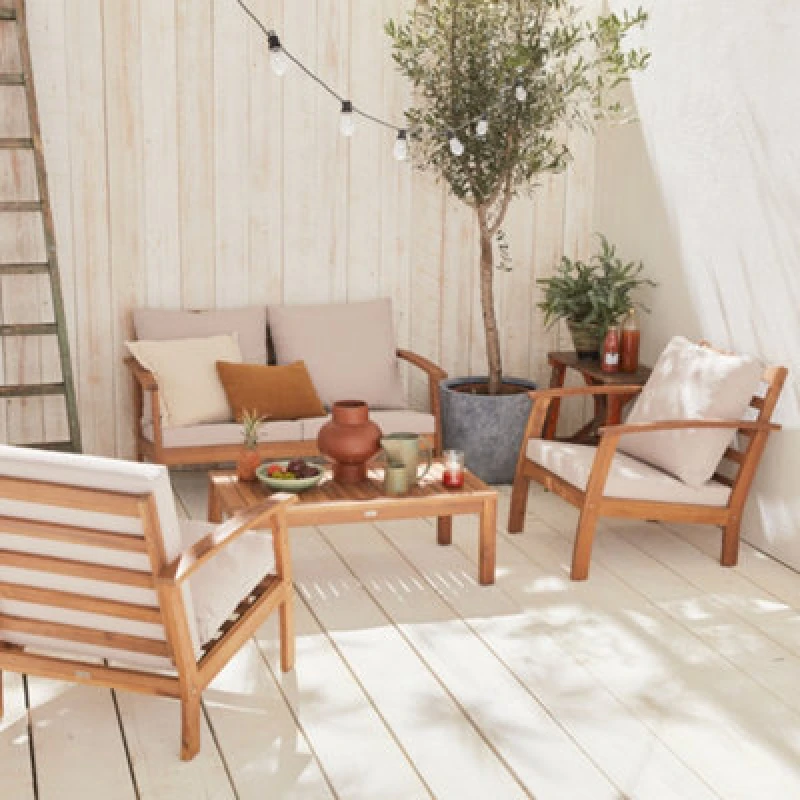 Image of sweeek 4-seater Wooden Garden Sofa Set in Light Brown Light Brown Unisex
