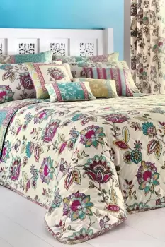 image of 'Marinelli' Hand Drawn Floral Print Quilted Bedspread