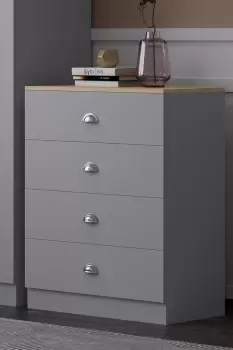 image of 4 Drawer Chest Of Drawers Matt Grey Finish With Oak Top