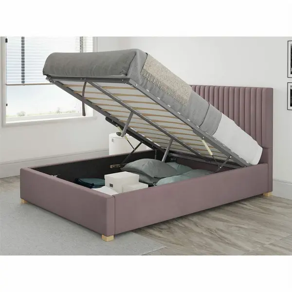 Image of Aspire Grant Ottoman Upholstered Bed, Plush Velvet, Blush - Ottoman Bed Size Superking 6ft - Blush 5057632046673