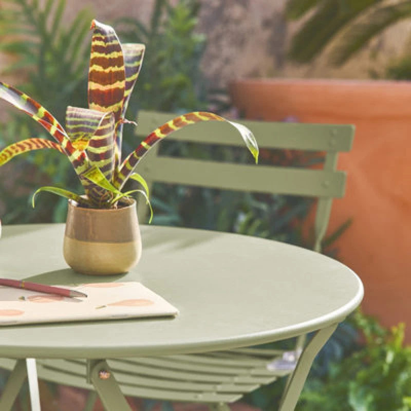 Image of Sweeek - Round Folding Metal Bistro Garden Table With 2 Chairs Sage Green 60X60X71cm - Emilia