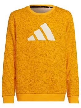 Image of Boys, adidas Older Kids 3 Bar Crew Sweat Top - Yellow/White, Yellow/White, Size 11-12 Years