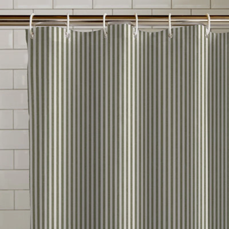 Image of Catherine Lansfield Timeless Stripe Shower Curtain Green