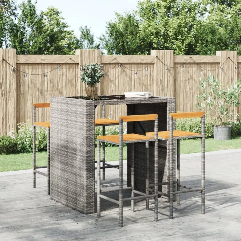 Image of VIDAXL Bar Stools 4 pcs Grey Poly Rattan and Solid Wood Acacia Vidaxl 8720845740214