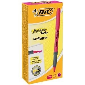 Image of Bic briteliner Grip 1.6 to 3.3mm Chisel Tip Highlighter Pen Pink 1 x