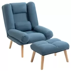 Image of HOMCOM Occasional Recliner with Ottoman, 3-Position Adjustable Linen Fabric Reclining Lounger, Lazy Cushioned Sofa Chair with Footstool, Blue