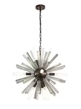 Image of 10 Light E14, Round Pendant Brown Oxide , Smoke Glass