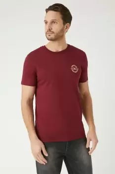 Image of Mens Burgundy Short Sleeve Amsterdam Print T-Shirt