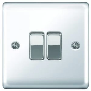 image of Wickes 10A Light Switch 2 Gang 2 Way Polished Chrome Raised Plate