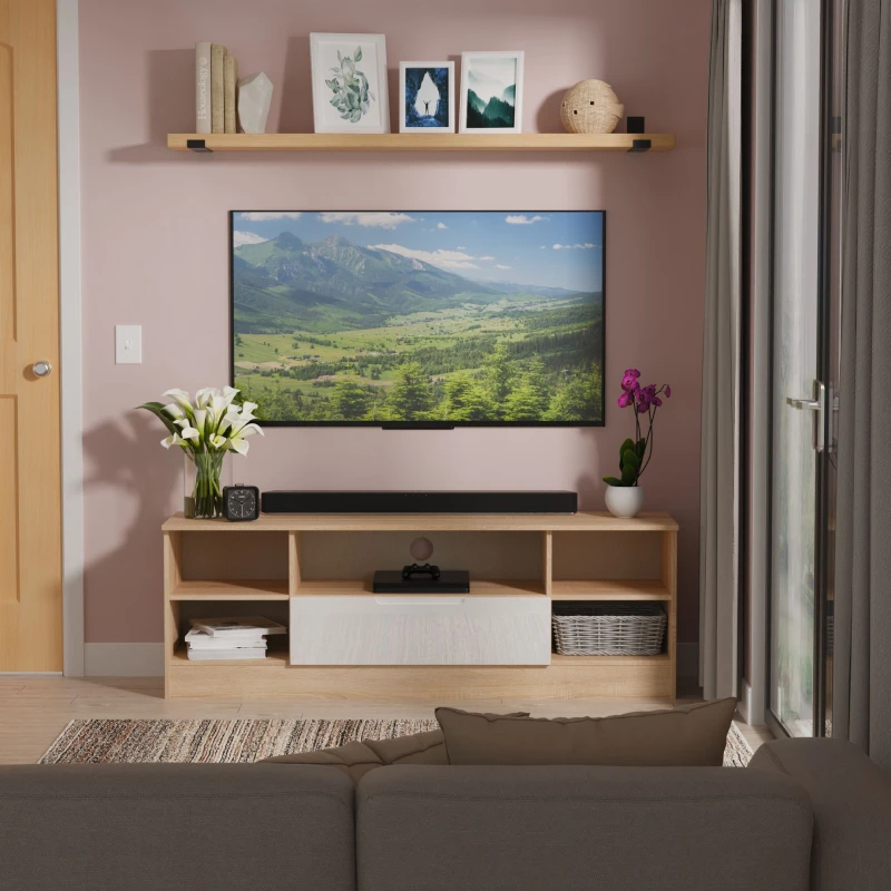 Image of Welcome Furniture Ltd Milan Wide 1 Drawer TV & Media Unit in White Gloss & Bardolino Oak - Ready Assembled, White MIL212WGBO