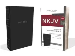 Image of nkjv thinline reference bible leather look Black red letter comfort print h
