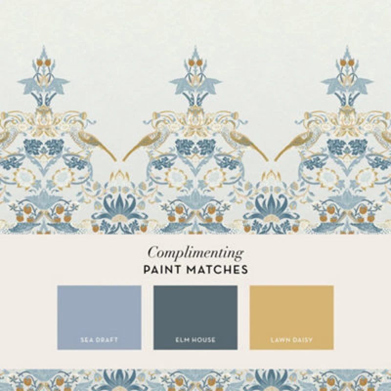 Image of William Morris at Home Strawberry Thief Soft Blue Fixed Size Mural Blue One Size