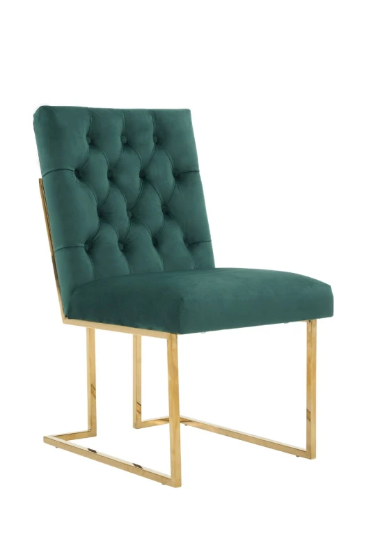 Image of Life Interiors Life Interiors Single Siena Luxury Tufted Velvet Dining Chair with Gold Frame in Green Green One Size Unisex 5056660010250