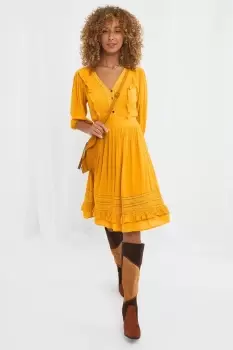 image of 3/4 Sleeve V Neck Ruffled Retro Dress