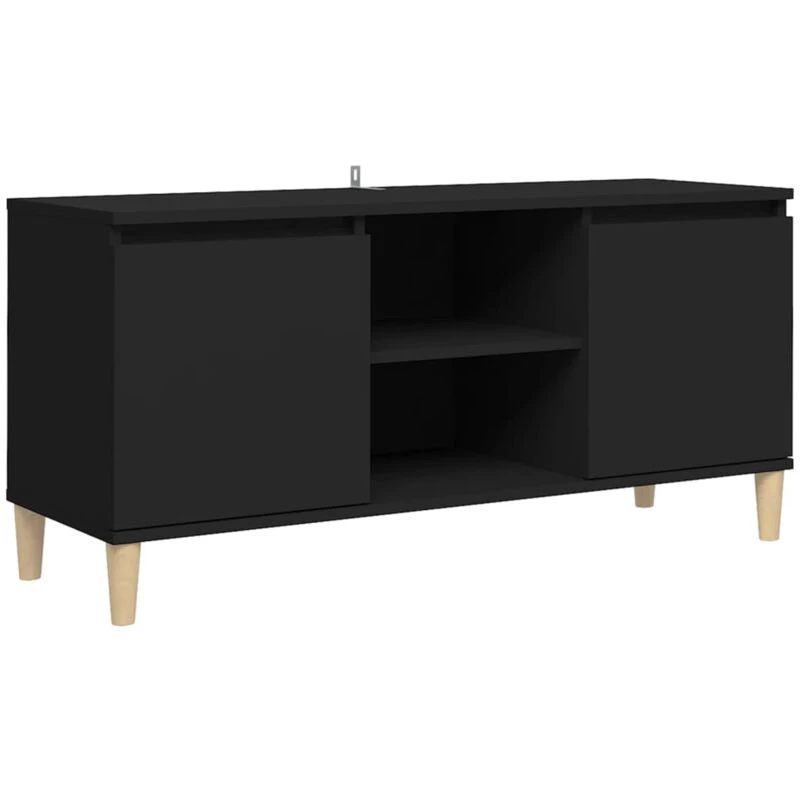 Image of VIDAXL TV Cabinet with Solid Wood Legs Black 103.5x35x50cm Vidaxl 8720286357699