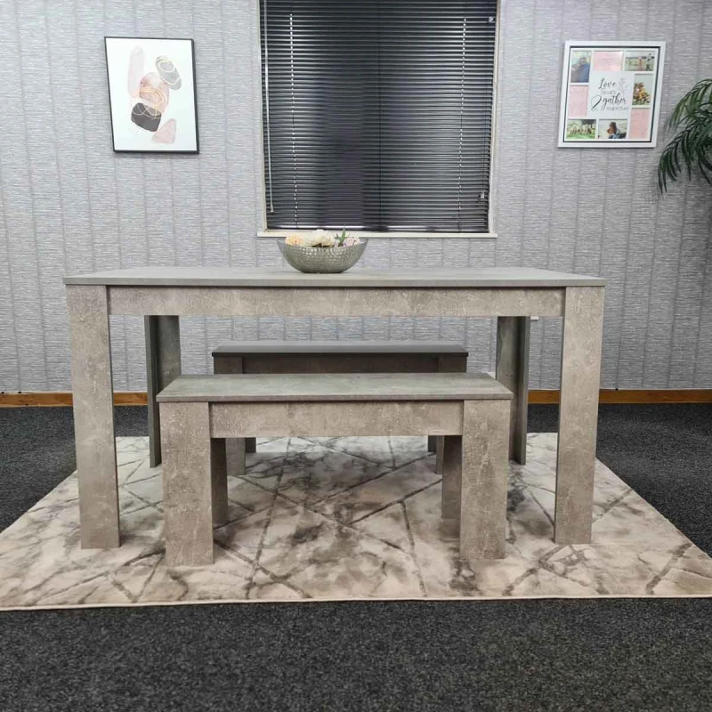 Image of KOSY KOALA Kosy Koala - Dining Table and 2 Benches Stone Grey Effect Wood Table 2 Grey Benches Dining Room Furniture Stone grey 117 + 2 stone grey ben