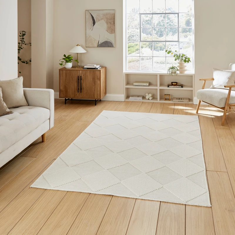 Image of SO'HOME Diamond Pattern Hi-Low Textured Pile Rug cream 080X150CM;120X170CM;200X290CM