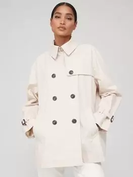 Image of Tommy Hilfiger Peached Cotton Short Trench Coat - Beige, Beige, Size 42, Women
