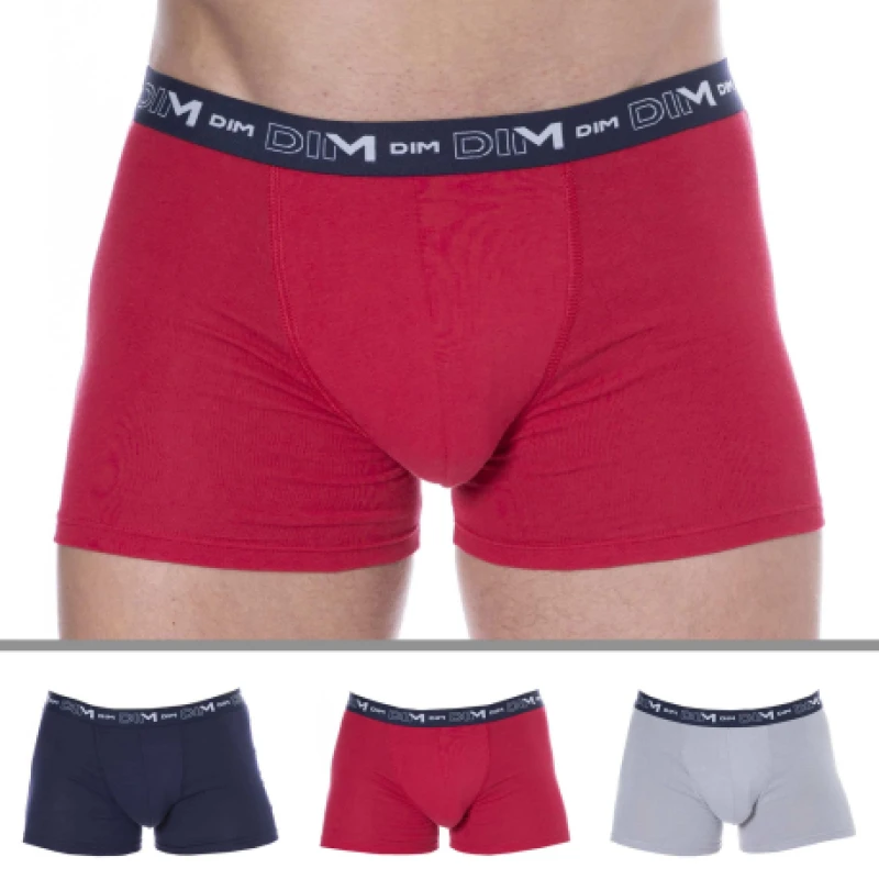 Image of DIM 3 Pack Coton Stretch Boxer Briefs - Navy - Red - Steel M