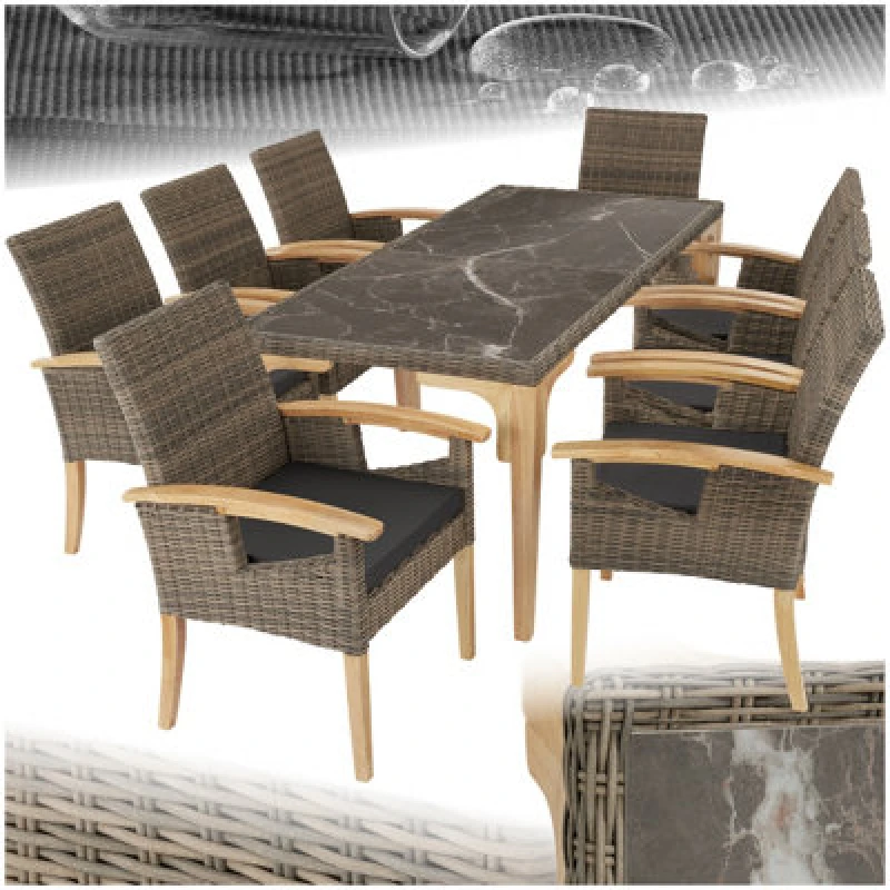 Image of Tectake Garden Table And Chairs - Foggia Dining Table, 8 Rosarno Armchairs - Nature