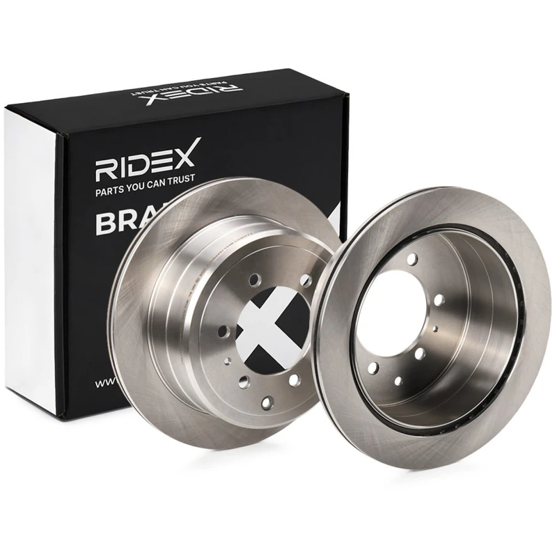 Image of RIDEX 82B0914 Brake disc Rear Axle, Vented, Cast Iron, Uncoated, Untreated, without bolts/screws Cast Iron Brake Disc (82)
