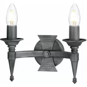 image of Twin / Double Wall Light Wrought Iron Beaten Metal Black Silver LED E14 60W