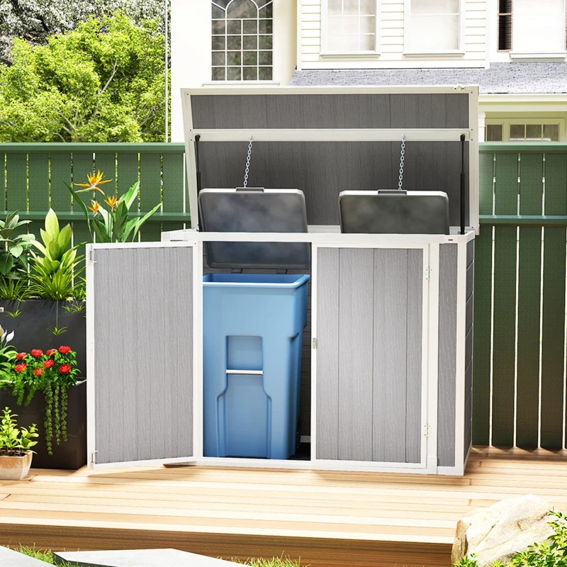 Image of Outsunny 4.7 x 2.5FT Lockable Garden Shed, Double Bin Storage Shed, Grey Mid Grey
