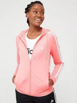 image of Adidas 3 Stripe Full Zip Hooded Tracksuit - Pink/Black Size M Women