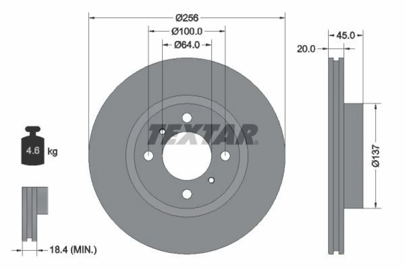Image of Brake disc TEXTAR 92294403