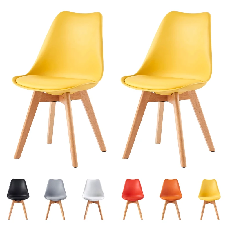 Image of MCC DIRECT Set of 2 Dining Chairs Designer Side Chairs Wooden Home Office Commercial eva yellow EA0219