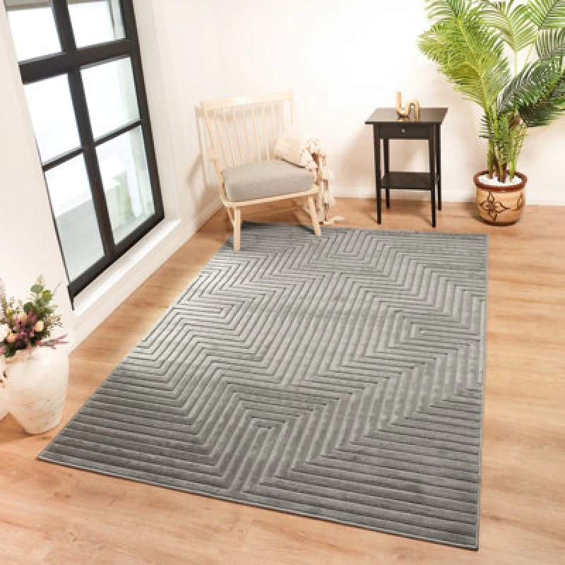 Image of Livabliss In- & Outdoor 3D High & Low Pile Textured Grey Naoko Area Rug 160 X 220 Cm - Easy To Clean, Perfect For Balcony Or Dining Room