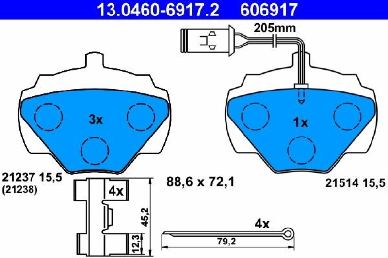 Image of ATE 13.0460-6917.2 Brake pad set incl. wear warning contact, with accessories Brake Pad Set,disc brake (402)