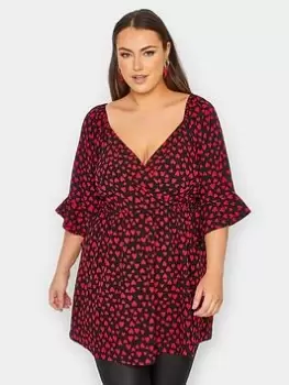 Image of Yours Heart Ruffle Flute Sleeve Wrap Top - Black, Size 16, Women