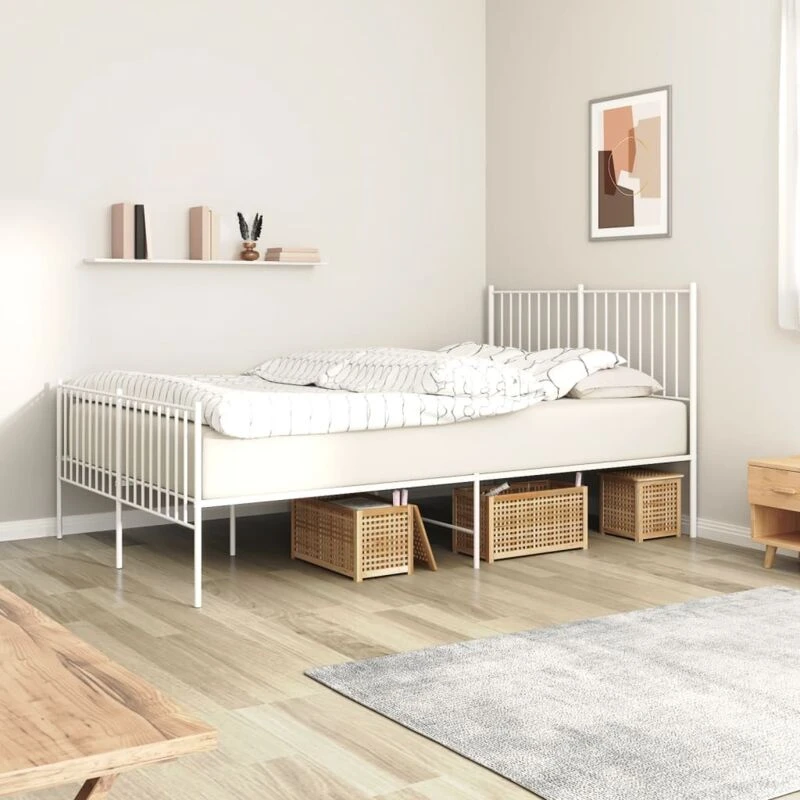 Image of VIDAXL Metal Bed Frame without Mattress with Footboard White 140x190cm vidaXL 8720845721916