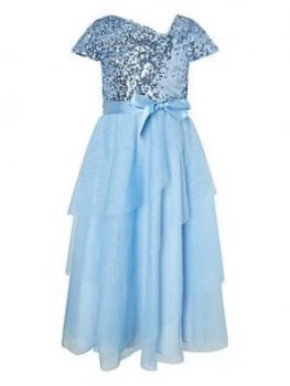 Monsoon Girls Florabelle Sequin Tiered Maxi Dress - Blue, Size 5 Years, Women